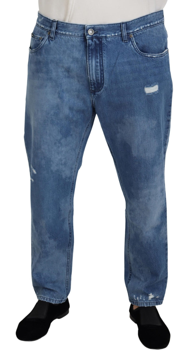 Blue Washed Cotton Casual Denim Jeans-Dolce & Gabbana-LabelTerrace.com