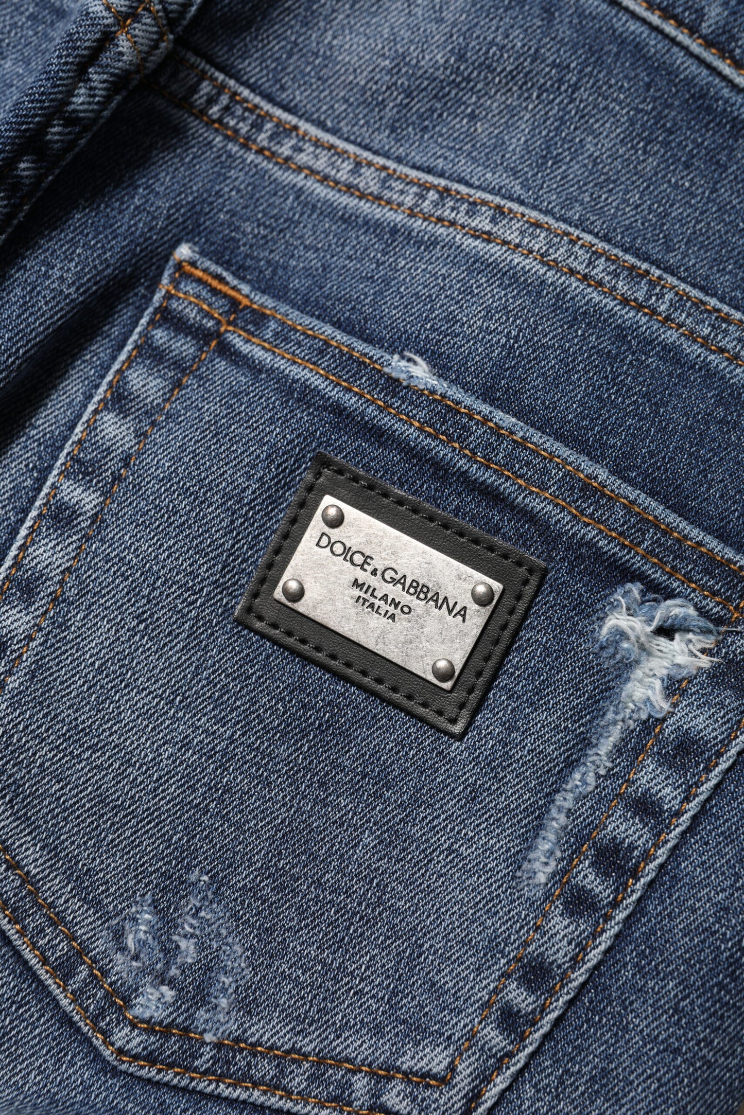 Blue Washed Cotton High Waisted Denim Jeans-Dolce & Gabbana-LabelTerrace.com