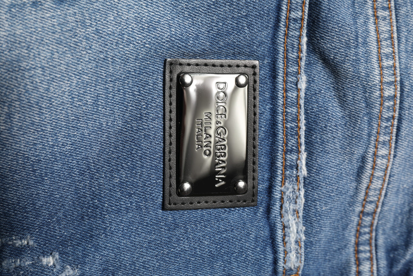 Blue Washed Cotton Logo Plaque Denim Jeans-Dolce & Gabbana-LabelTerrace.com