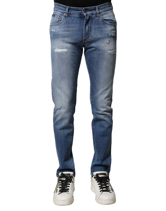 Blue Washed Cotton Skinny Men Denim Jeans-Dolce & Gabbana-LabelTerrace.com