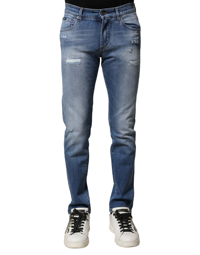 Blue Washed Cotton Skinny Men Denim Jeans-Dolce & Gabbana-LabelTerrace.com