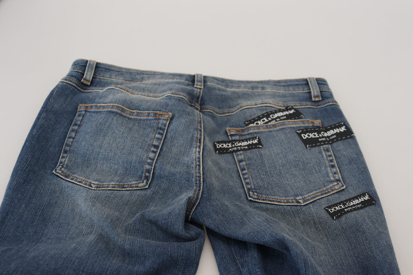 Blue Washed Cotton Tattered Denim Jeans-Dolce & Gabbana-LabelTerrace.com