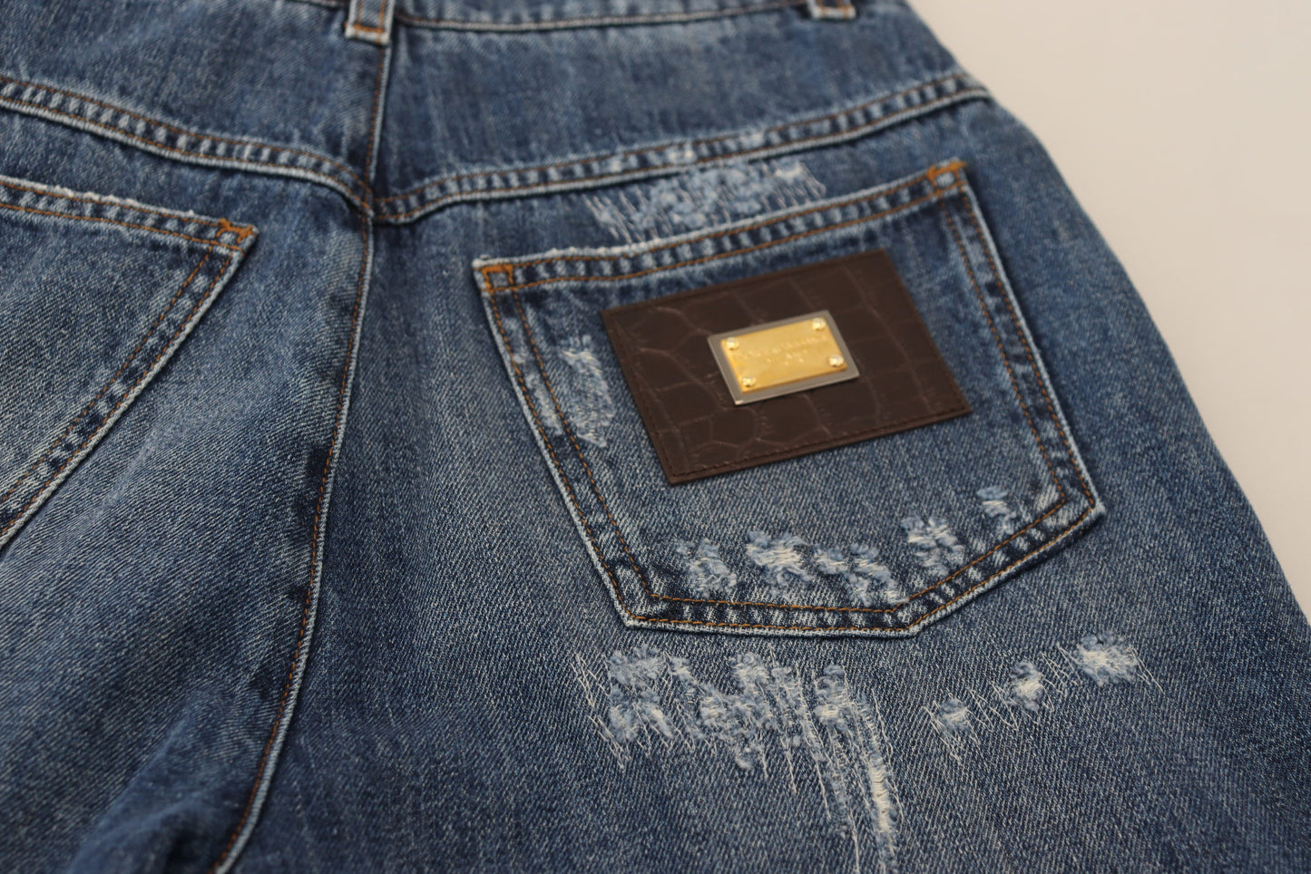 Blue Washed Cotton Tattered Denim Jeans-Dolce & Gabbana-LabelTerrace.com