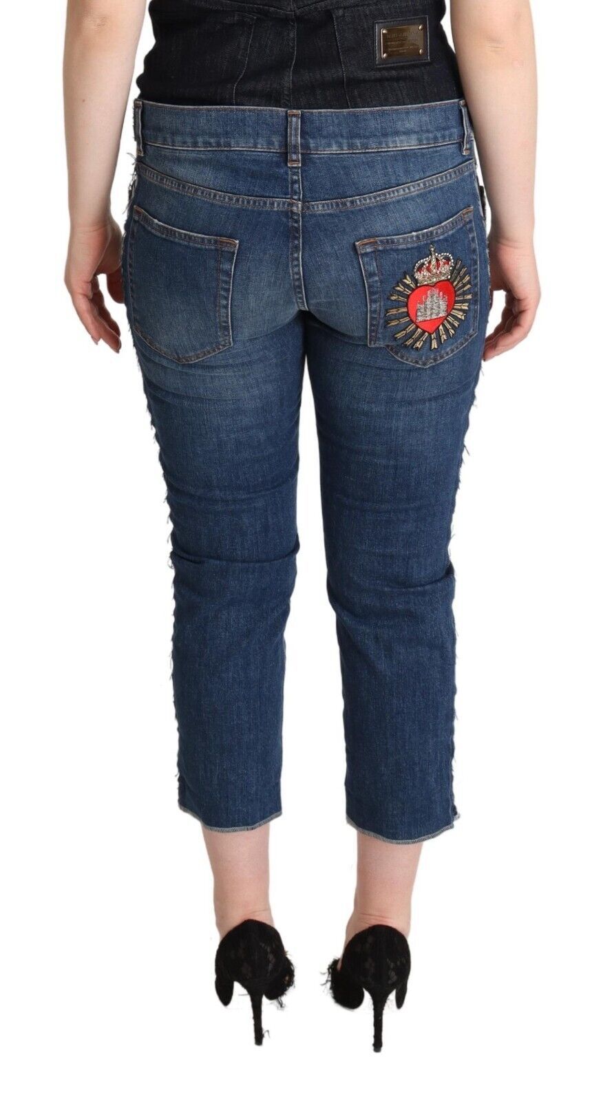 Blue Washed Mid Waist Denim Logo Cropped Jeans-Dolce & Gabbana-LabelTerrace.com