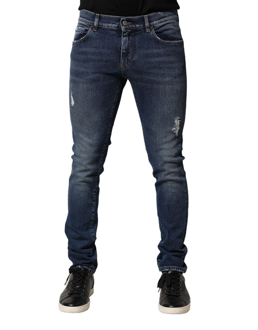 Blue Washed Skinny Cotton Denim Jeans-Dolce & Gabbana-LabelTerrace.com