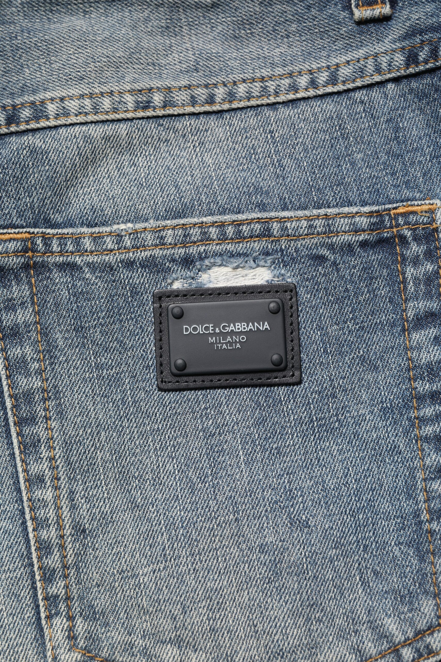 Blue Washed Tattered Straight Fit Denim Jeans-Dolce & Gabbana-LabelTerrace.com