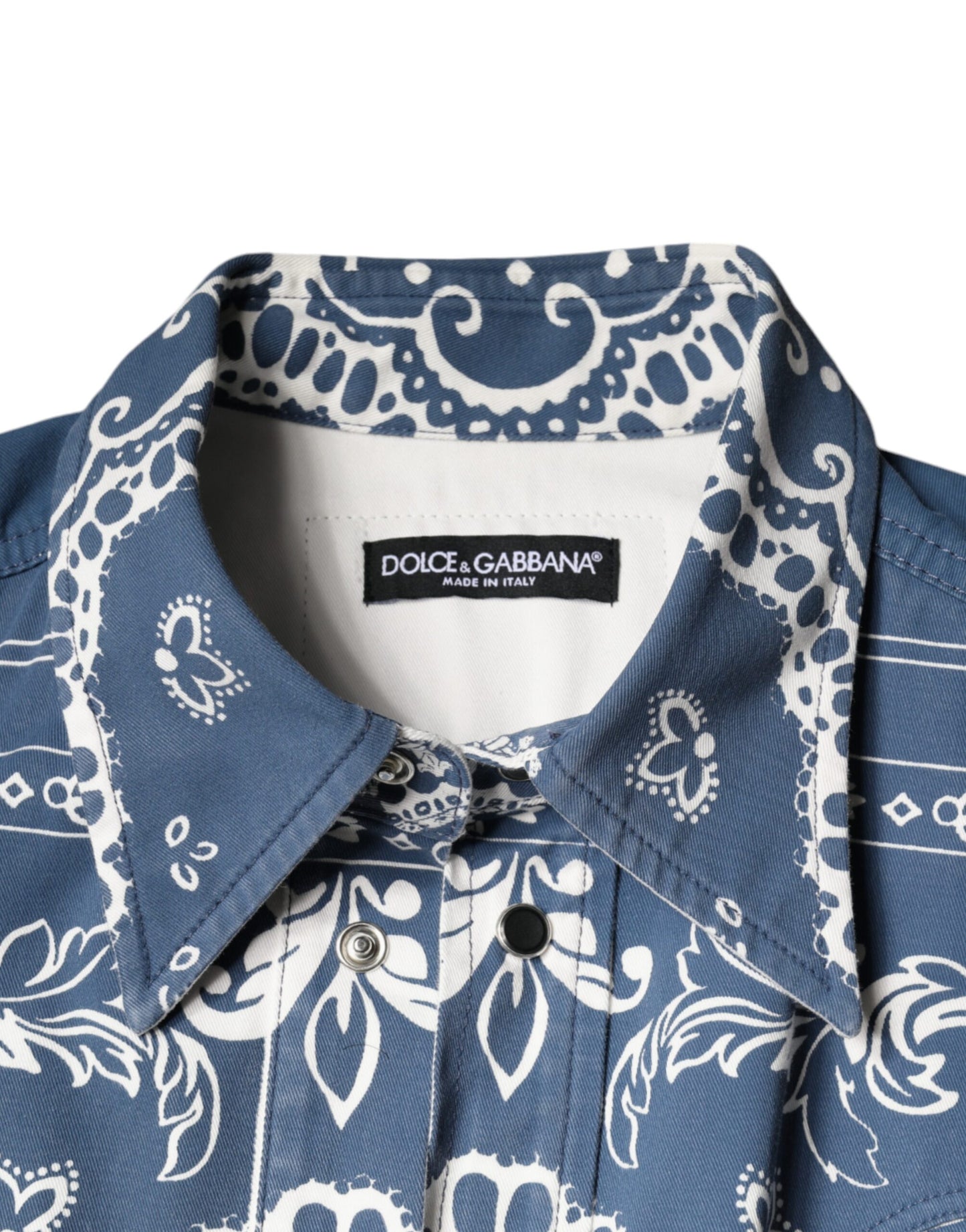 Blue White Bandana Print Cotton Casual Shirt-Dolce & Gabbana-LabelTerrace.com