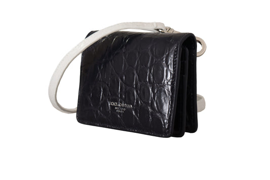 Blue White Caiman Leather Strap Card Holder Wallet-Dolce & Gabbana-LabelTerrace.com