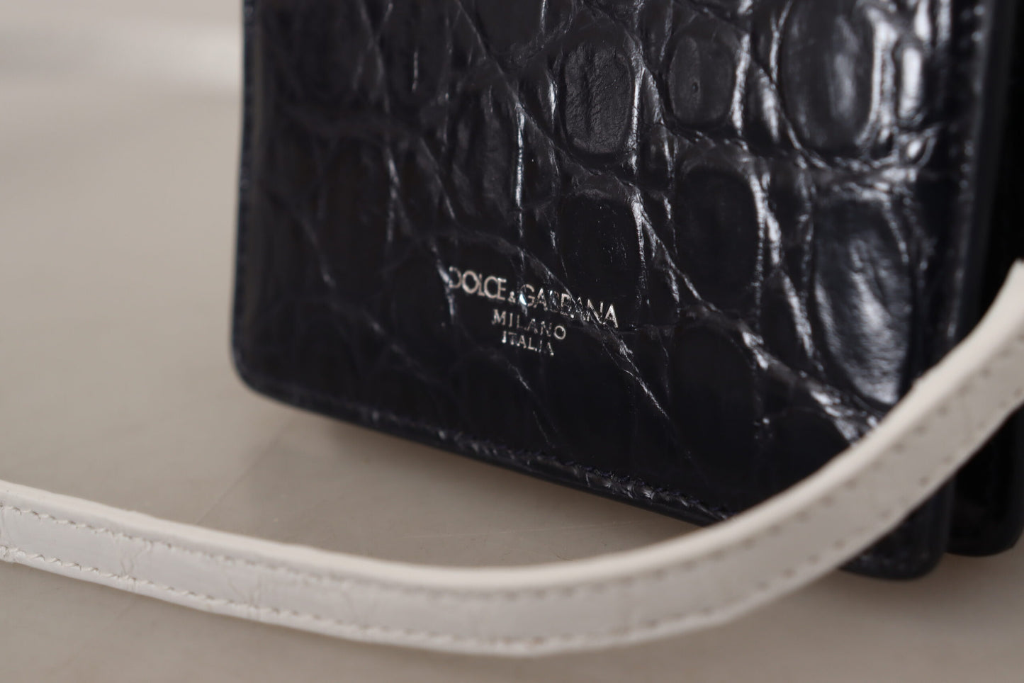Blue White Caiman Leather Strap Card Holder Wallet-Dolce & Gabbana-LabelTerrace.com