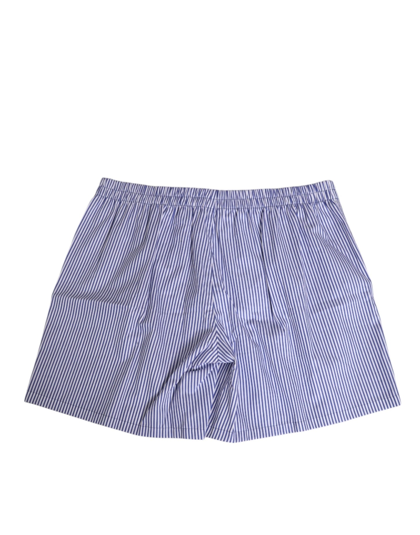 Blue White Cotton Striped Button Fly Shorts Swimwear-Dolce & Gabbana-LabelTerrace.com