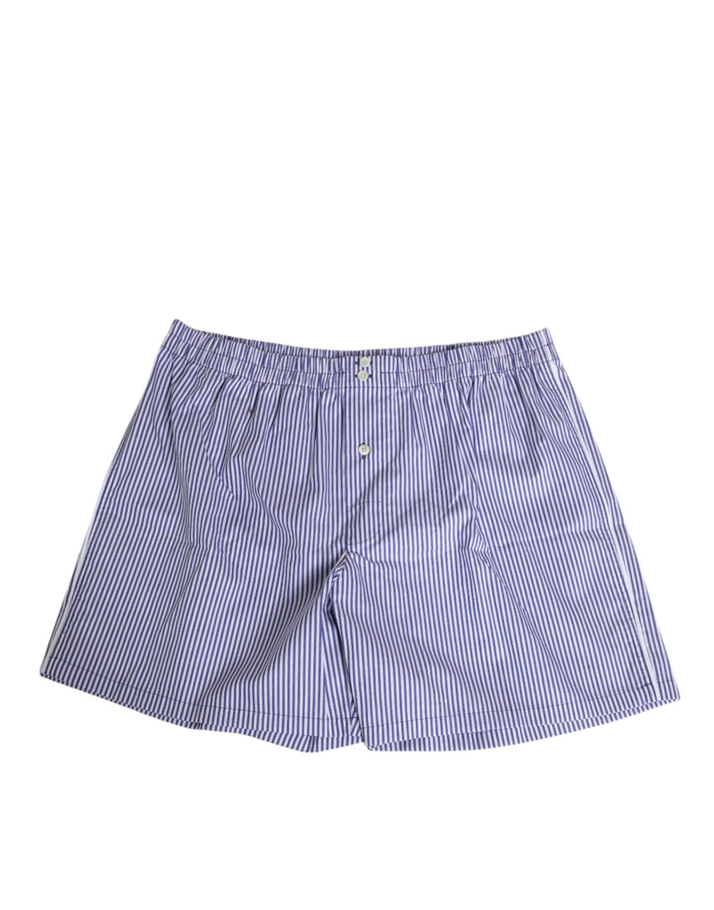 Blue White Cotton Striped Button Fly Shorts Swimwear-Dolce & Gabbana-LabelTerrace.com
