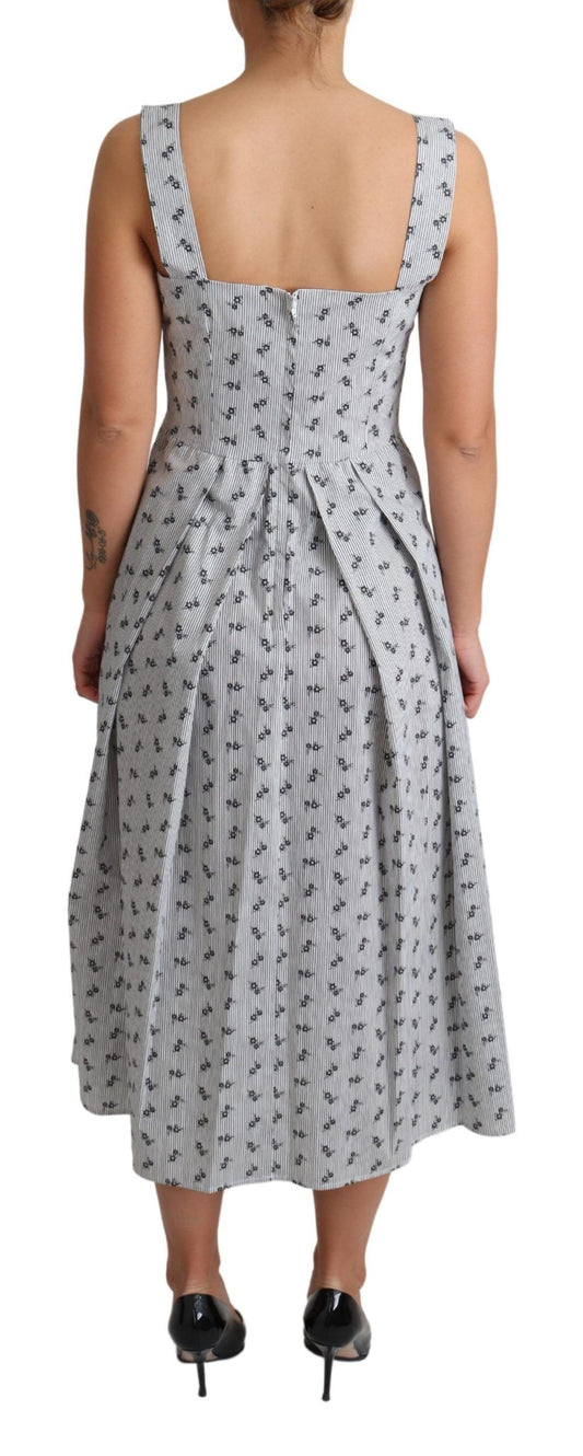 Blue White Floral Cotton A-Line Dress-Dolce & Gabbana-LabelTerrace.com