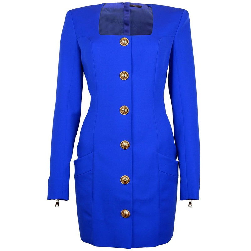 Blue Wool Dress-Balmain-LabelTerrace.com