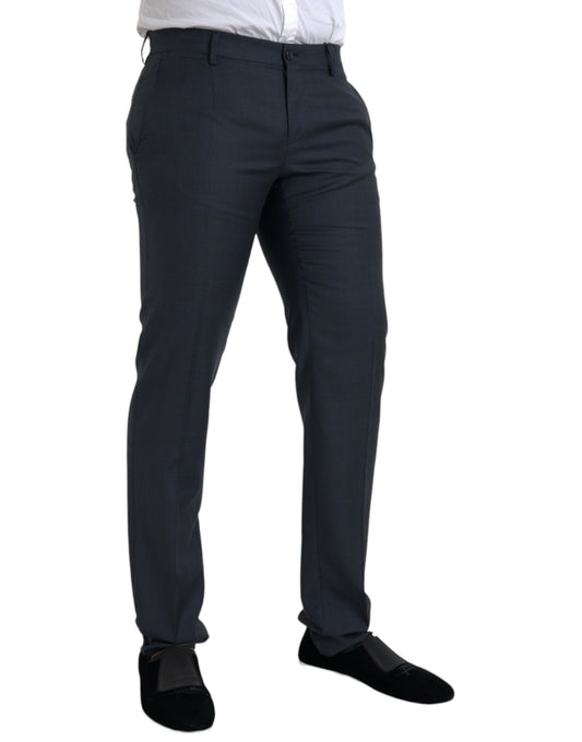 Blue Wool Men Skinny Dress Pants-Dolce & Gabbana-LabelTerrace.com