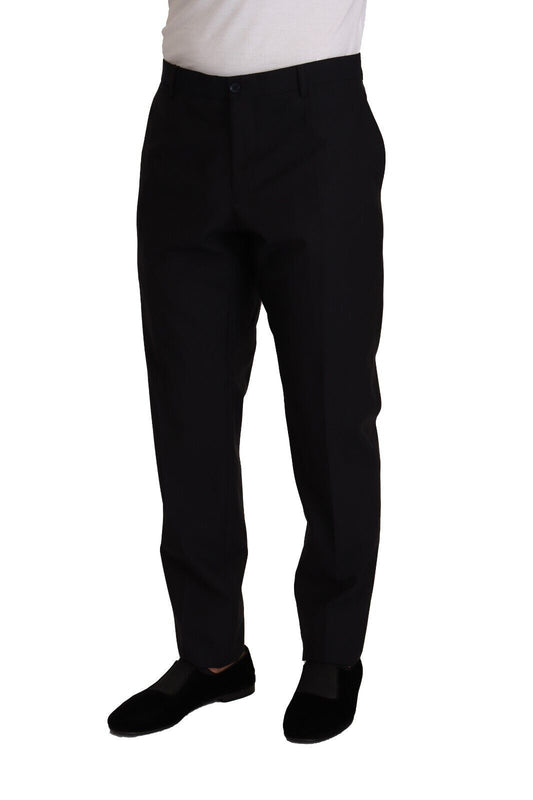 Blue Wool Silk Formal Trouser Dress Pants-Dolce & Gabbana-LabelTerrace.com