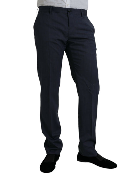 Blue Wool Slim Fit Dress Formal Pants-Dolce & Gabbana-LabelTerrace.com