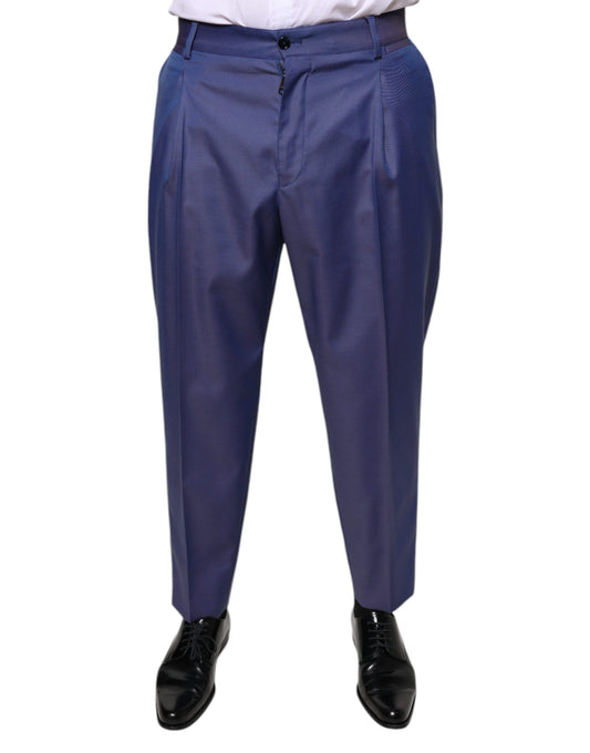 Blue Wool Tapered Formal Dress Pants-Dolce & Gabbana-LabelTerrace.com