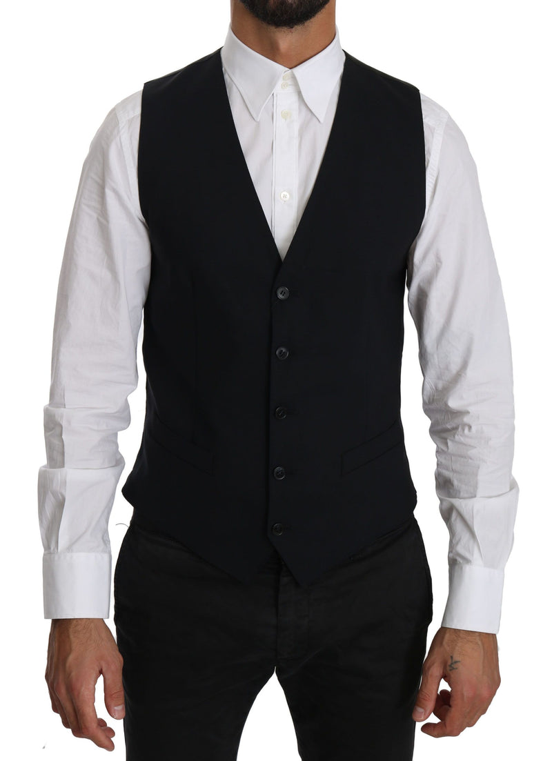 Blue Wool Waistcoat Formal Gilet Vest-Dolce & Gabbana-LabelTerrace.com