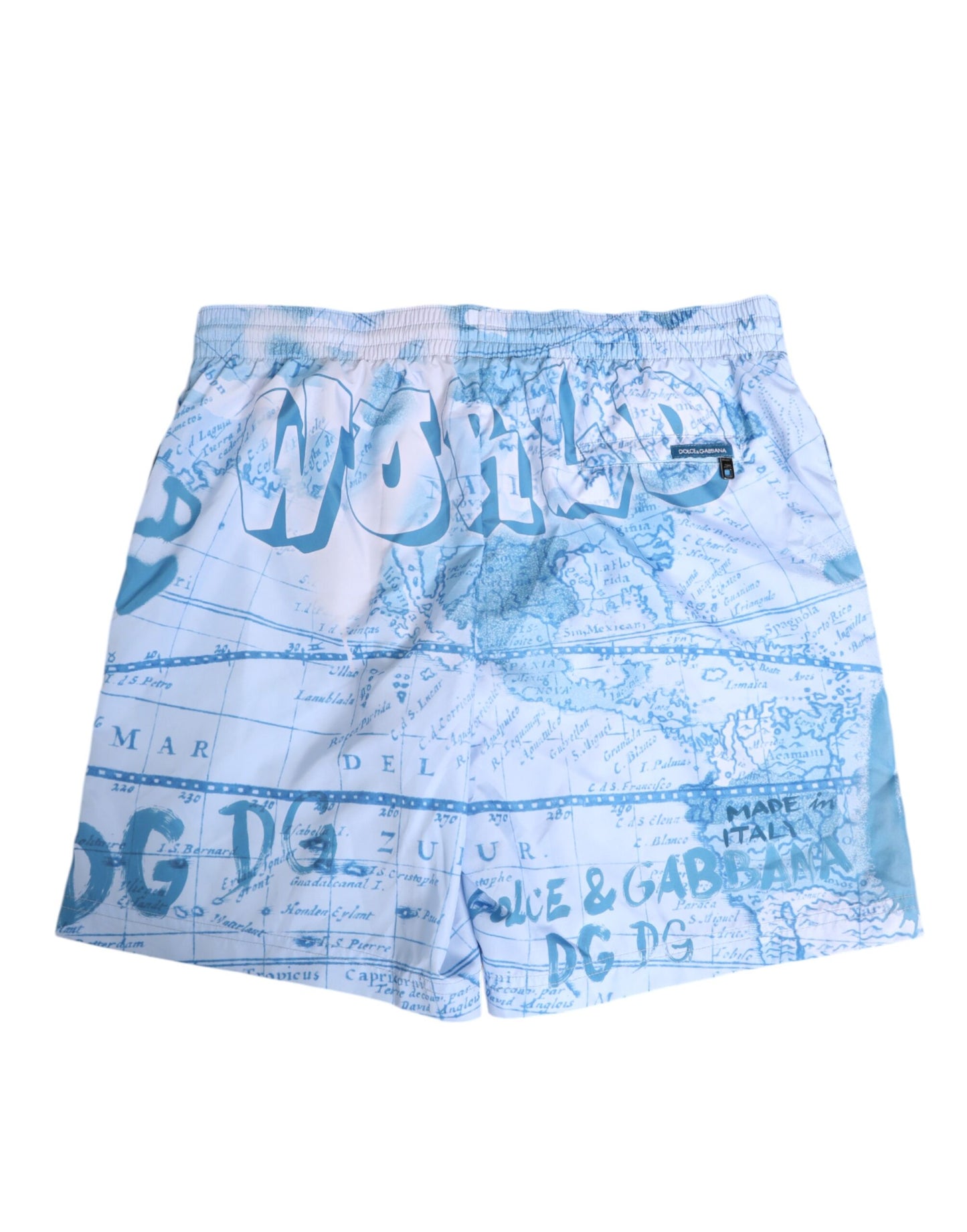 Blue World Map Polyester Elastic Waistband Swimwear-Dolce & Gabbana-LabelTerrace.com