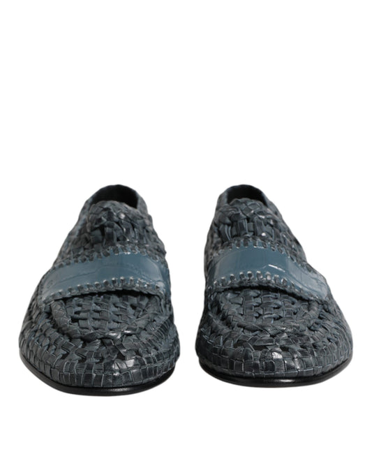 Blue Woven Leather Slip On Loafers Shoes-Dolce & Gabbana-LabelTerrace.com