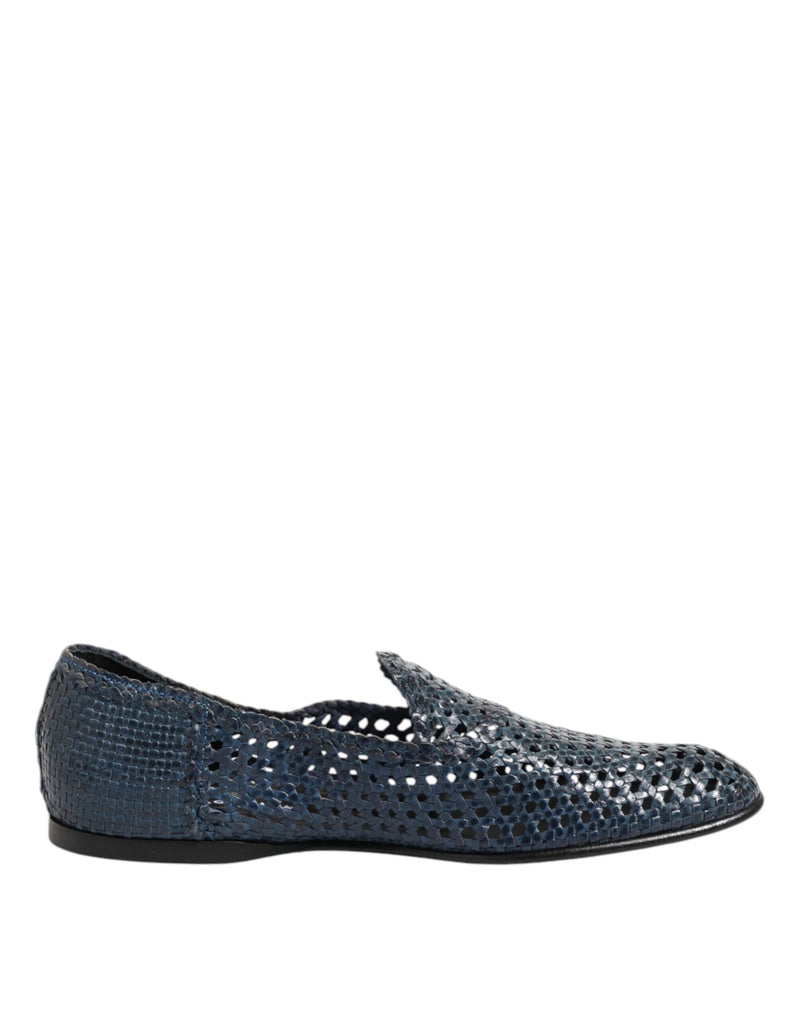 Blue Woven Leather Slip On Loafers Shoes-Dolce & Gabbana-LabelTerrace.com