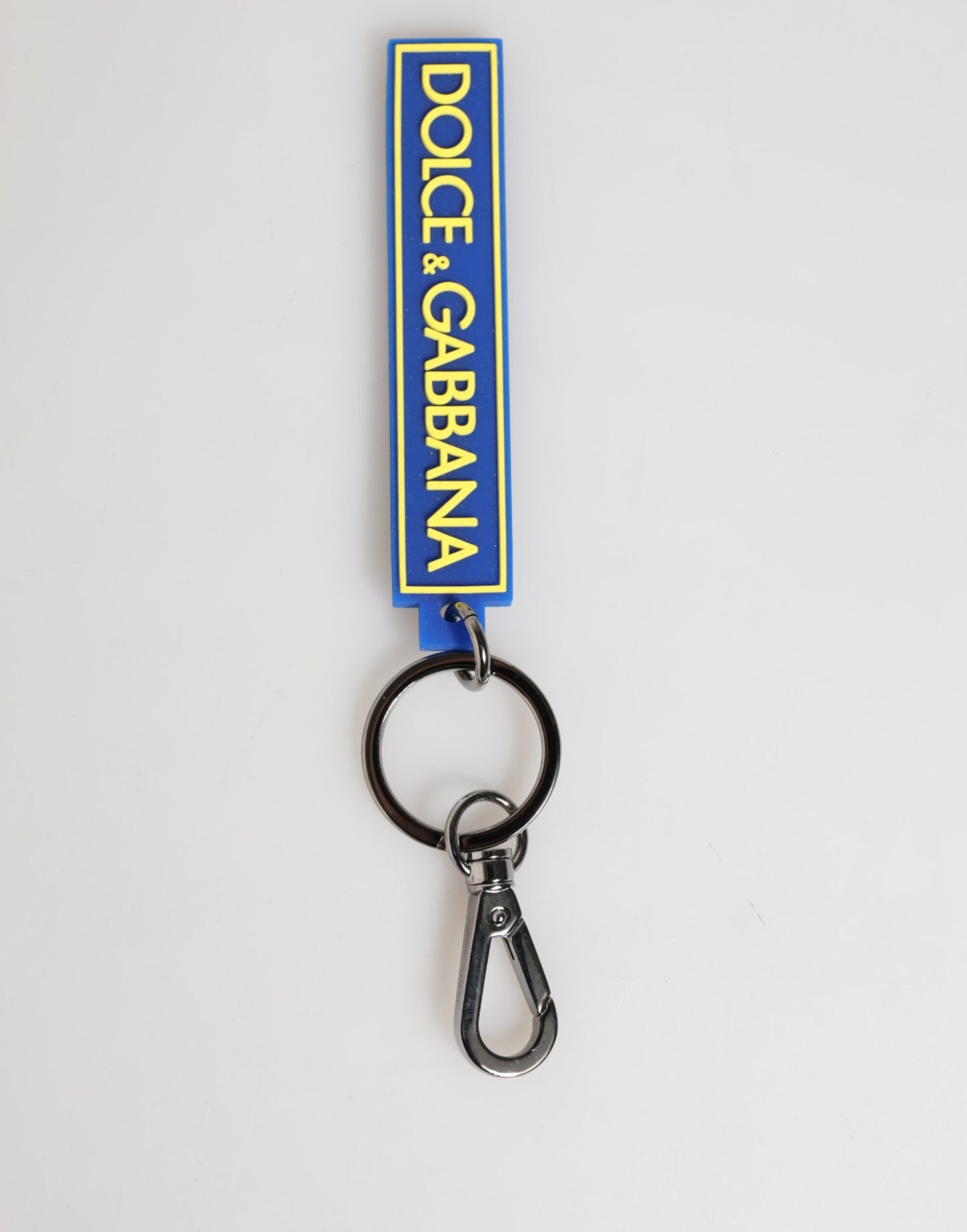 Blue Yellow DG Rubber Logo Silver Men's Holder Keyring-Dolce & Gabbana-LabelTerrace.com