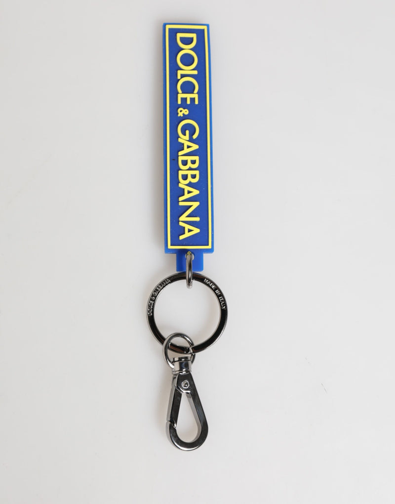 Blue Yellow DG Rubber Logo Silver Men's Holder Keyring-Dolce & Gabbana-LabelTerrace.com
