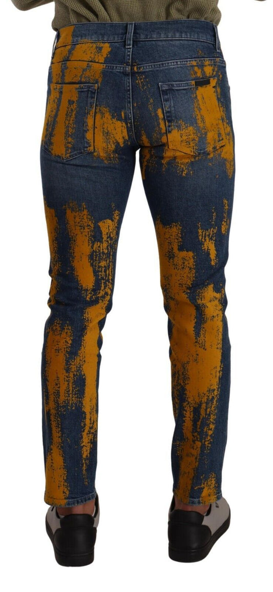 Blue Yellow Dye Cotton Skinny Men Denim Jeans-Dolce & Gabbana-LabelTerrace.com