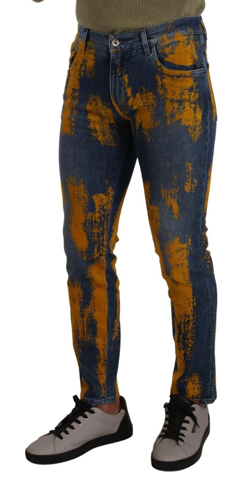Blue Yellow Dye Cotton Skinny Men Denim Jeans-Dolce & Gabbana-LabelTerrace.com