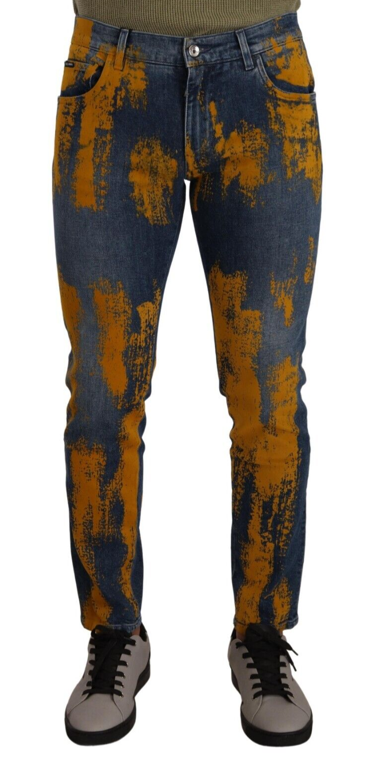Blue Yellow Dye Cotton Skinny Men Denim Jeans-Dolce & Gabbana-LabelTerrace.com