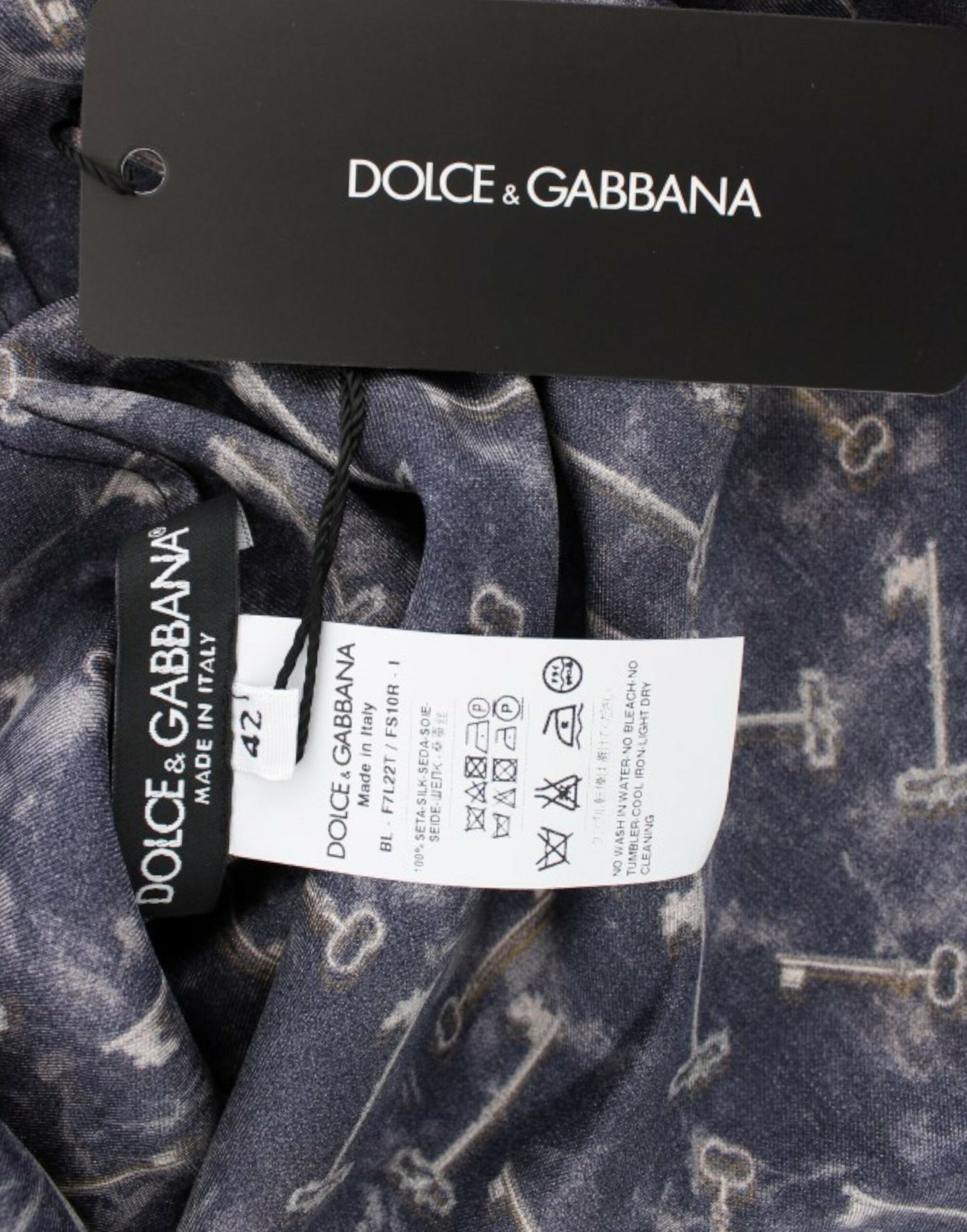Blue gold key print silk blouse-Dolce & Gabbana-LabelTerrace.com