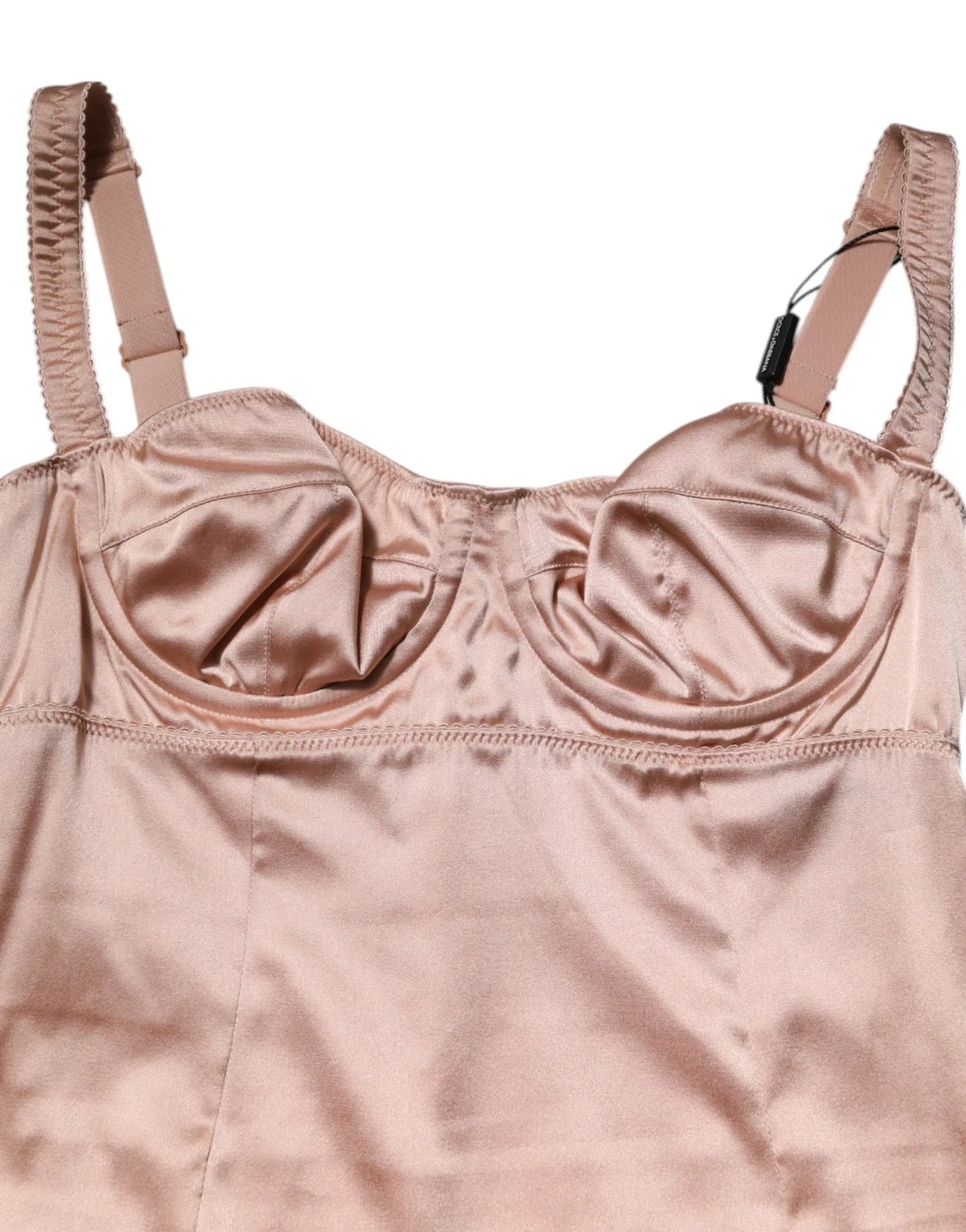 Blush Pink Silk Satin Bustier Midi Bodycon Dress-Dolce & Gabbana-LabelTerrace.com
