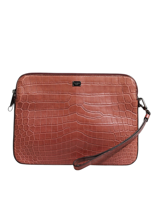 Bordeaux Croc Leather Logo Plaque Men Briefcase Bag-Dolce & Gabbana-LabelTerrace.com