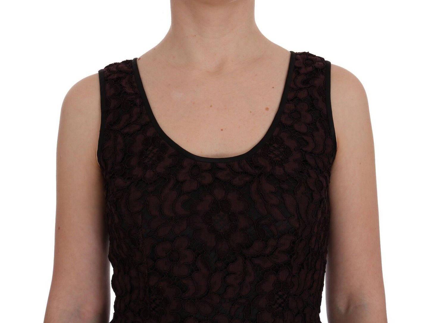 Bordeaux Floral Lace Ricamo Sheath Dress-Dolce & Gabbana-LabelTerrace.com