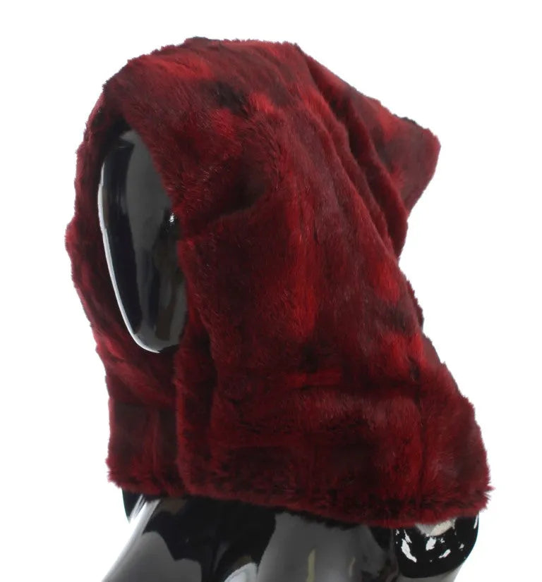 Bordeaux Hamster Fur Crochet Hood Scarf Hat-Dolce & Gabbana-LabelTerrace.com