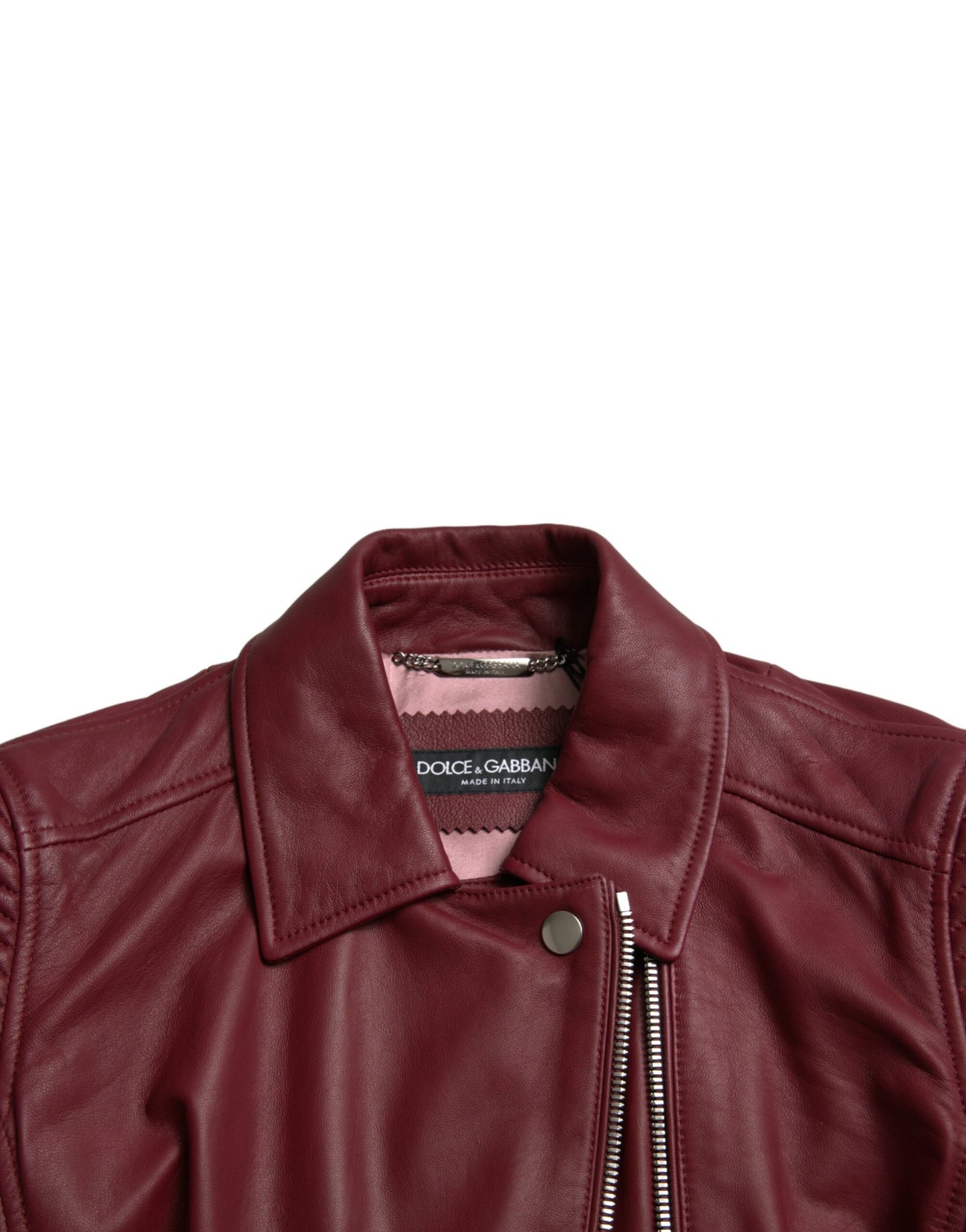 Bordeaux Leather Biker Coat Lambskin Jacket-Dolce & Gabbana-LabelTerrace.com