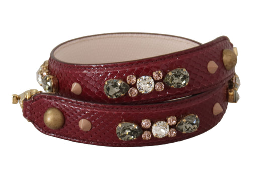 Bordeaux Leather Crystals Bag Shoulder Strap-Dolce & Gabbana-LabelTerrace.com