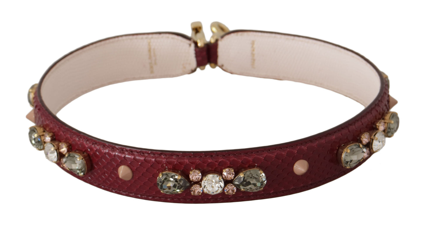 Bordeaux Leather Crystals Bag Shoulder Strap-Dolce & Gabbana-LabelTerrace.com