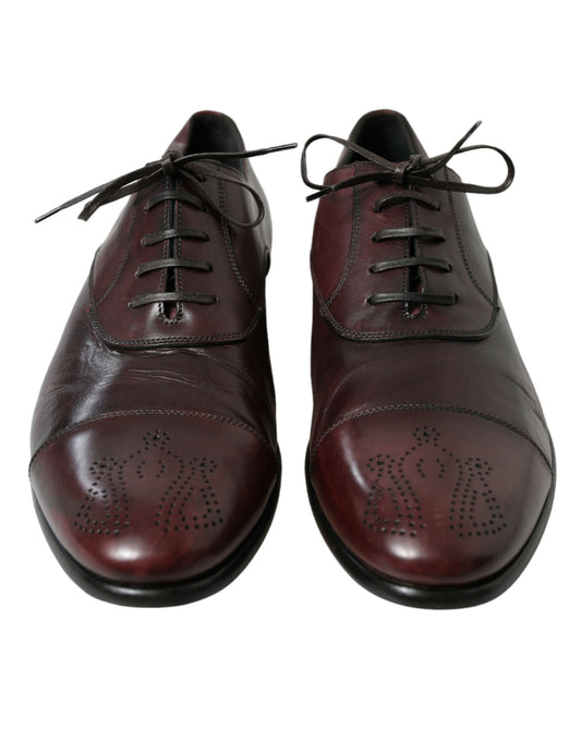 Bordeaux Leather Men Formal Derby Dress Shoes-Dolce & Gabbana-LabelTerrace.com