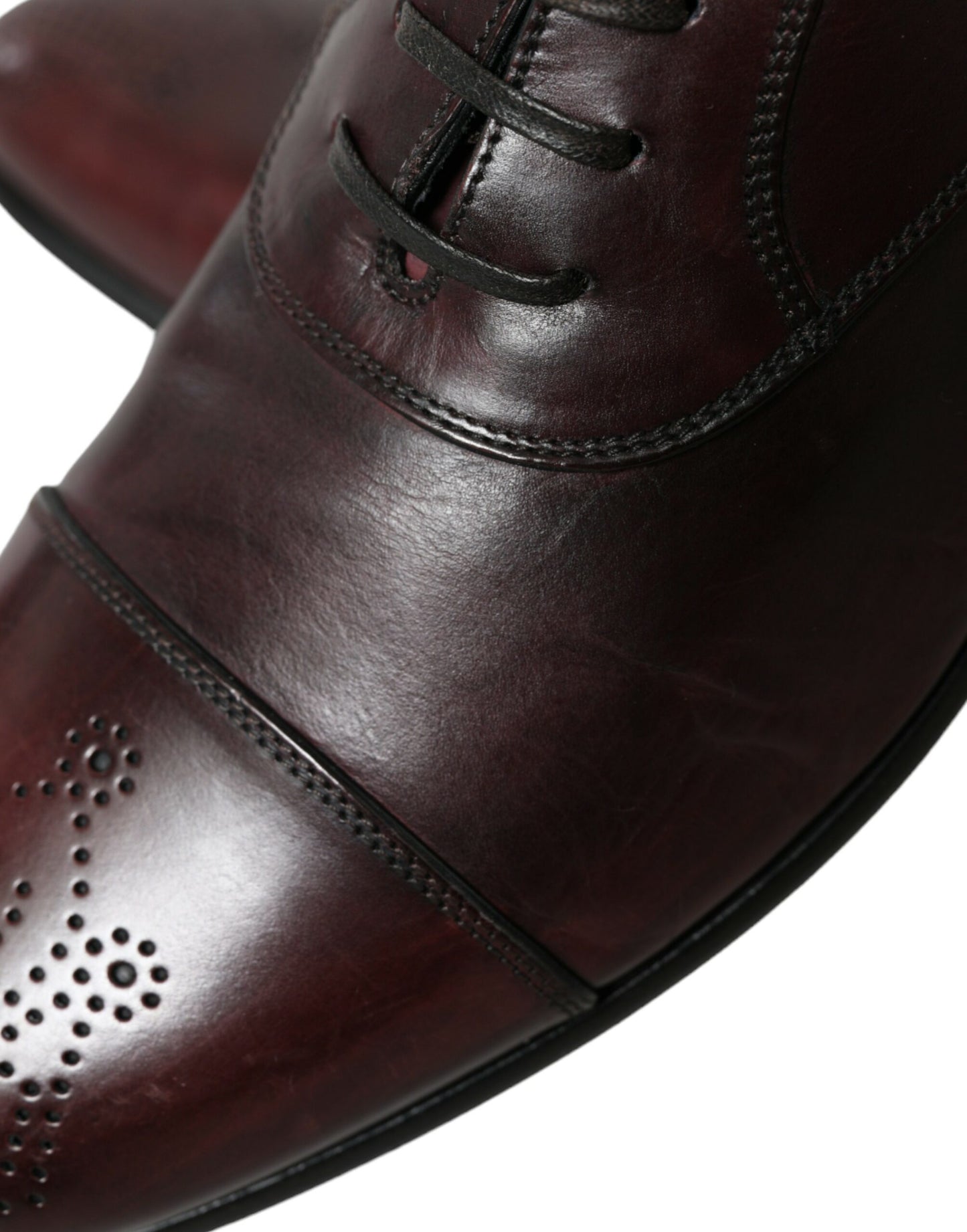 Bordeaux Leather Men Formal Derby Dress Shoes-Dolce & Gabbana-LabelTerrace.com