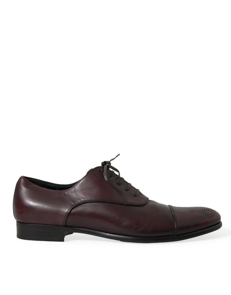 Bordeaux Leather Men Formal Derby Dress Shoes-Dolce & Gabbana-LabelTerrace.com