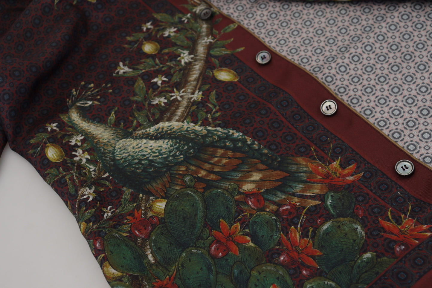 Bordeaux Ostrich Silk Satin Casual Mens Shirt-Dolce & Gabbana-LabelTerrace.com