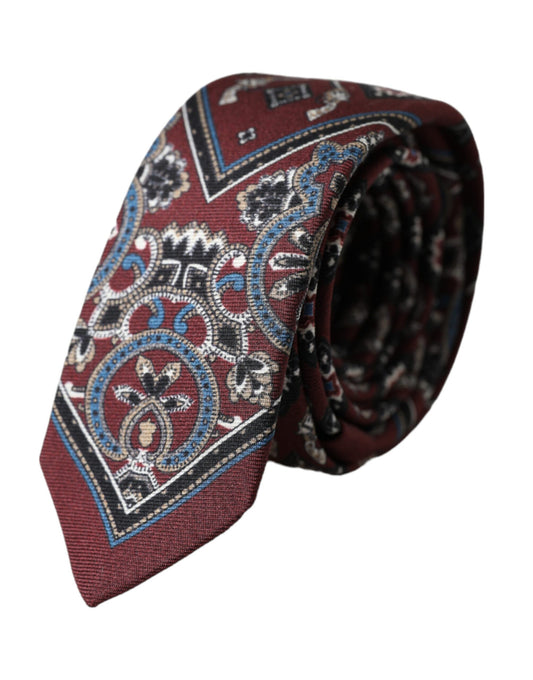 Bordeaux Printed 100% Silk Adjustable Men Tie-Dolce & Gabbana-LabelTerrace.com