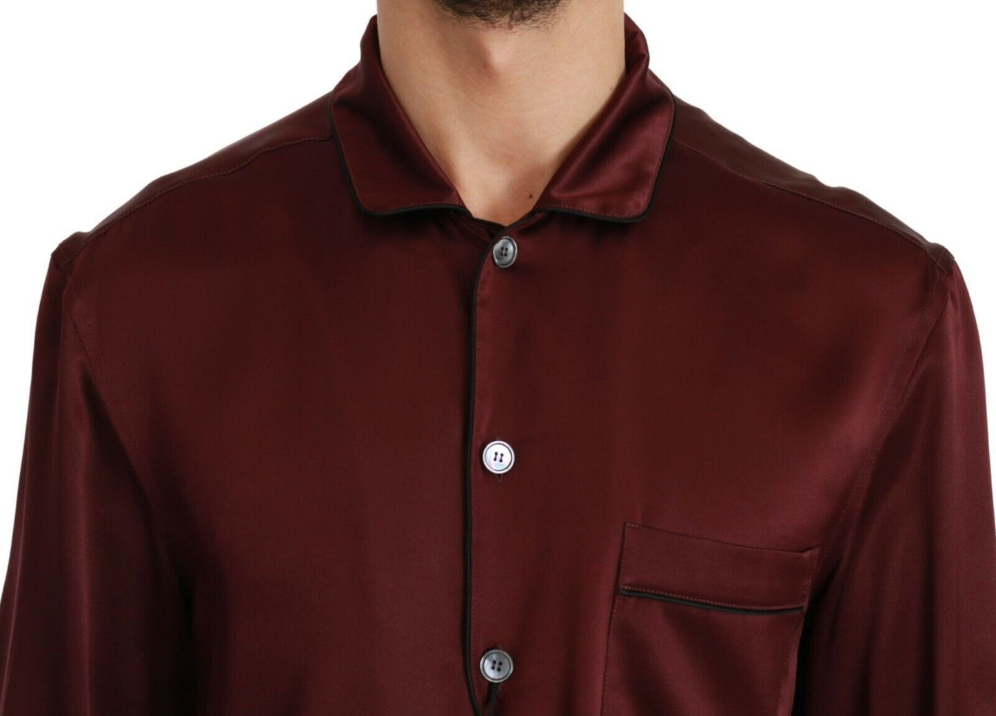 Bordeaux Silk Pajama Casual Shirt-Dolce & Gabbana-LabelTerrace.com