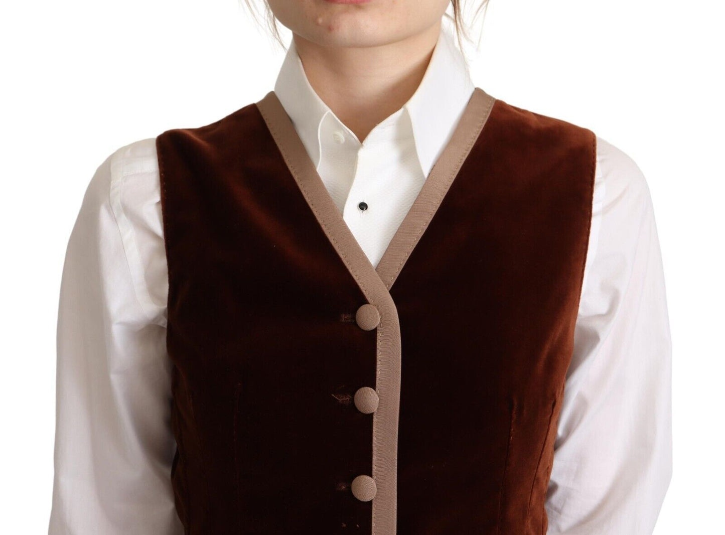 Bordeaux Velvet Cotton V-neck Sleeveless Vest Top-Dolce & Gabbana-LabelTerrace.com