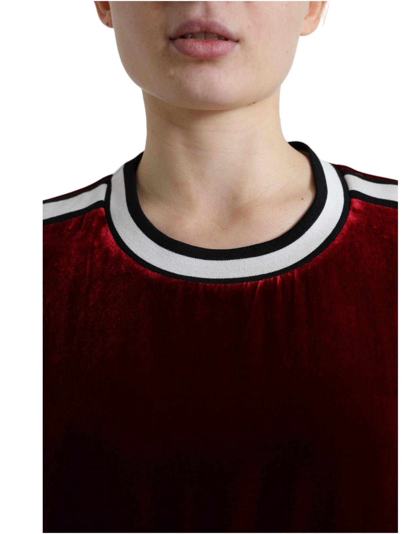 Bordeaux Velvet Crew Neck Pullover Sweater-Dolce & Gabbana-LabelTerrace.com