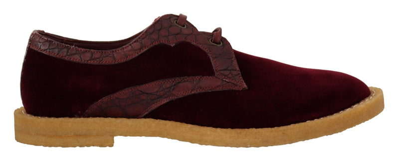 Bordeaux Velvet Exotic Leather Shoes-Dolce & Gabbana-LabelTerrace.com