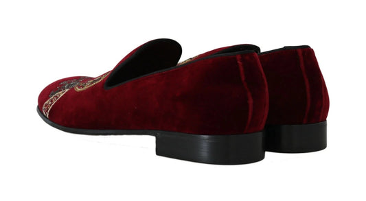 Bordeaux Velvet Loafers Gun Horseshoe Shoes-Dolce & Gabbana-LabelTerrace.com