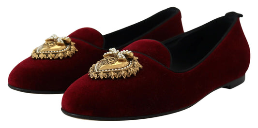 Bordeaux Velvet Slip-On Loafers Flats Shoes-Dolce & Gabbana-LabelTerrace.com