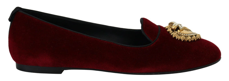 Bordeaux Velvet Slip-On Loafers Flats Shoes-Dolce & Gabbana-LabelTerrace.com